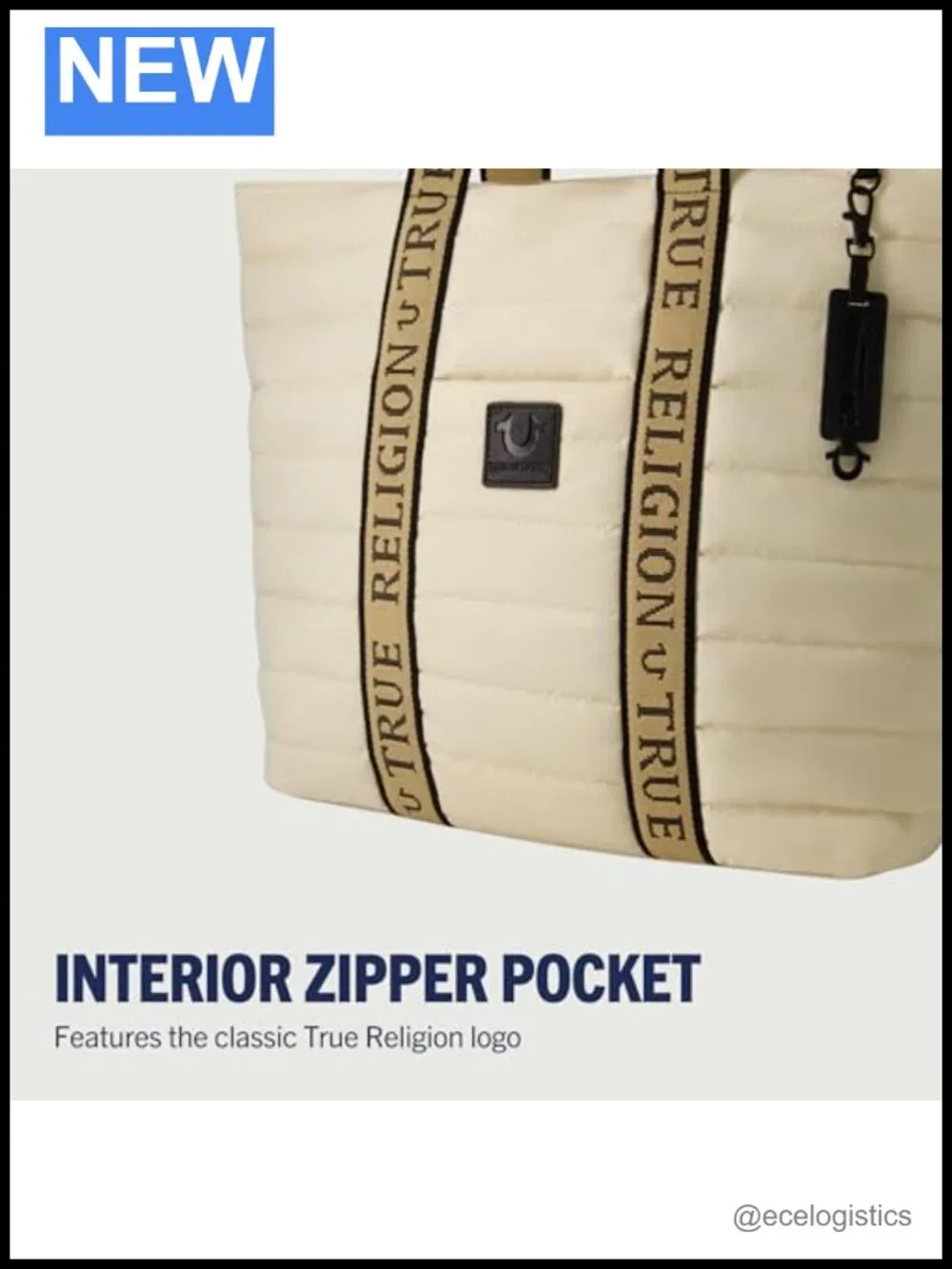 Quilted Nylon Tote Bag with Top Handles and Zipper Closure